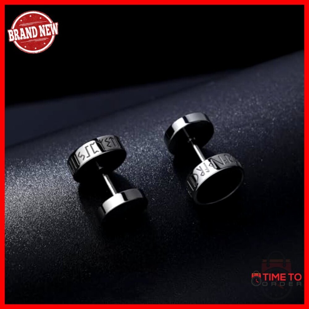 Sterling Silver Viking Rune Stud Earrings Hypoallergenic Flat Back View 5